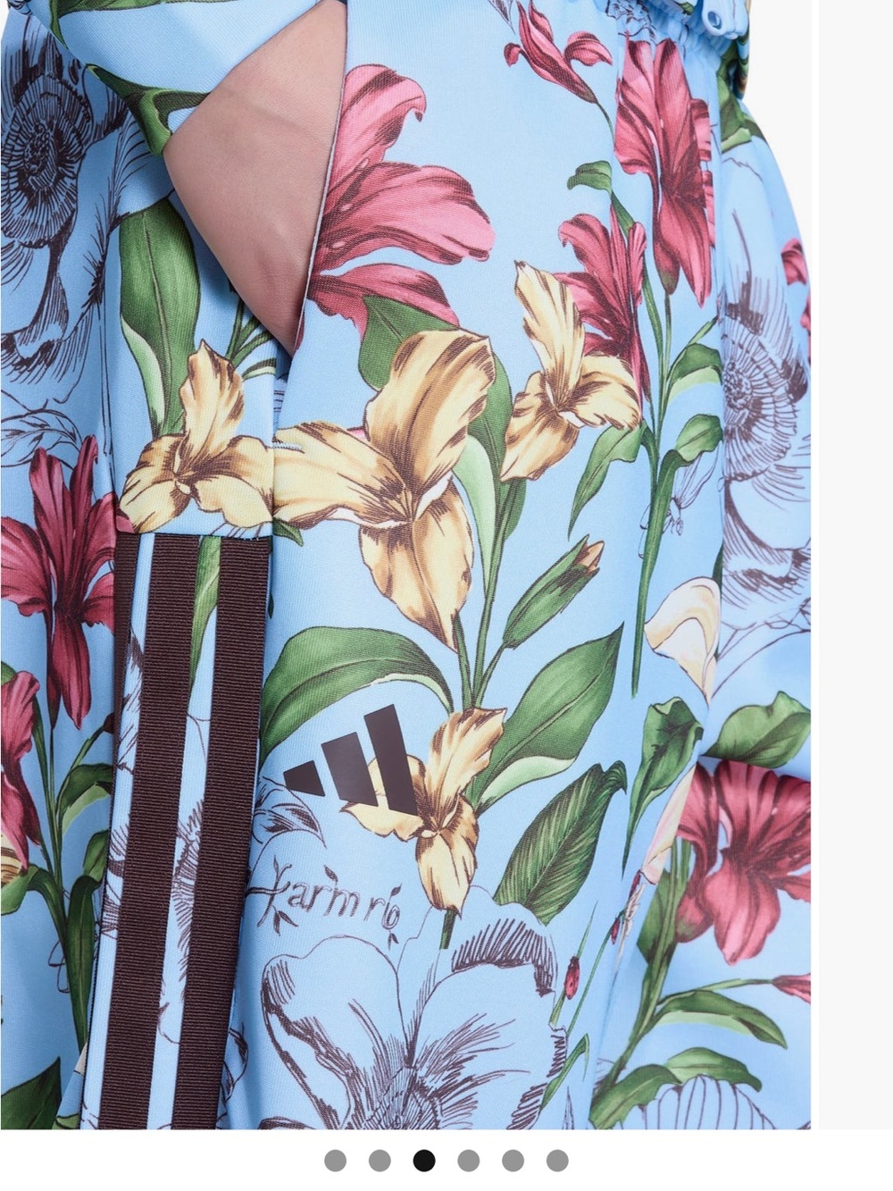 Adidas x Farm Rio. Wide-Leg Track Pants in Sky Blue - Picture 2 of 4
